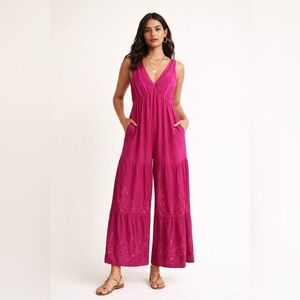 Anthropologie ELEVENSES Fuchsia Bohemian SILK Jumpsuit